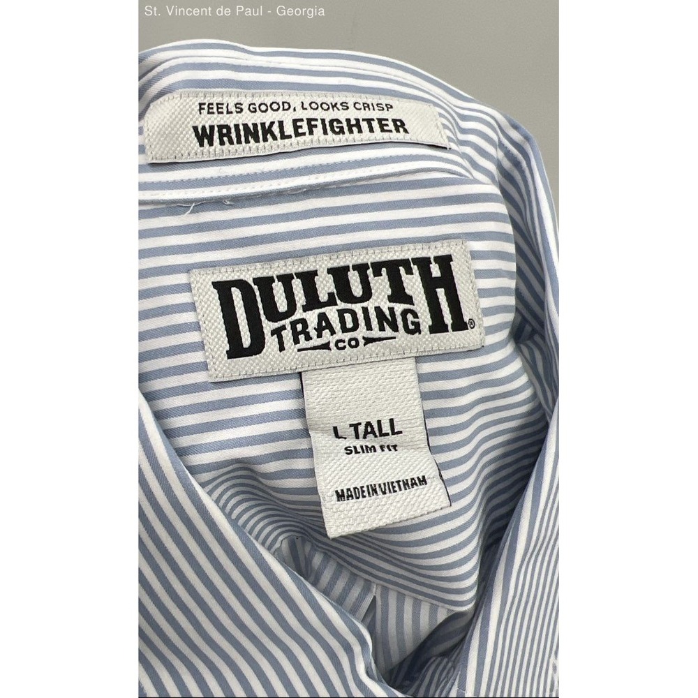 Duluth Trading Long Sleeve Stirped Button Down Shirt Men's Large Tall Blue White - Picture 6 of 8